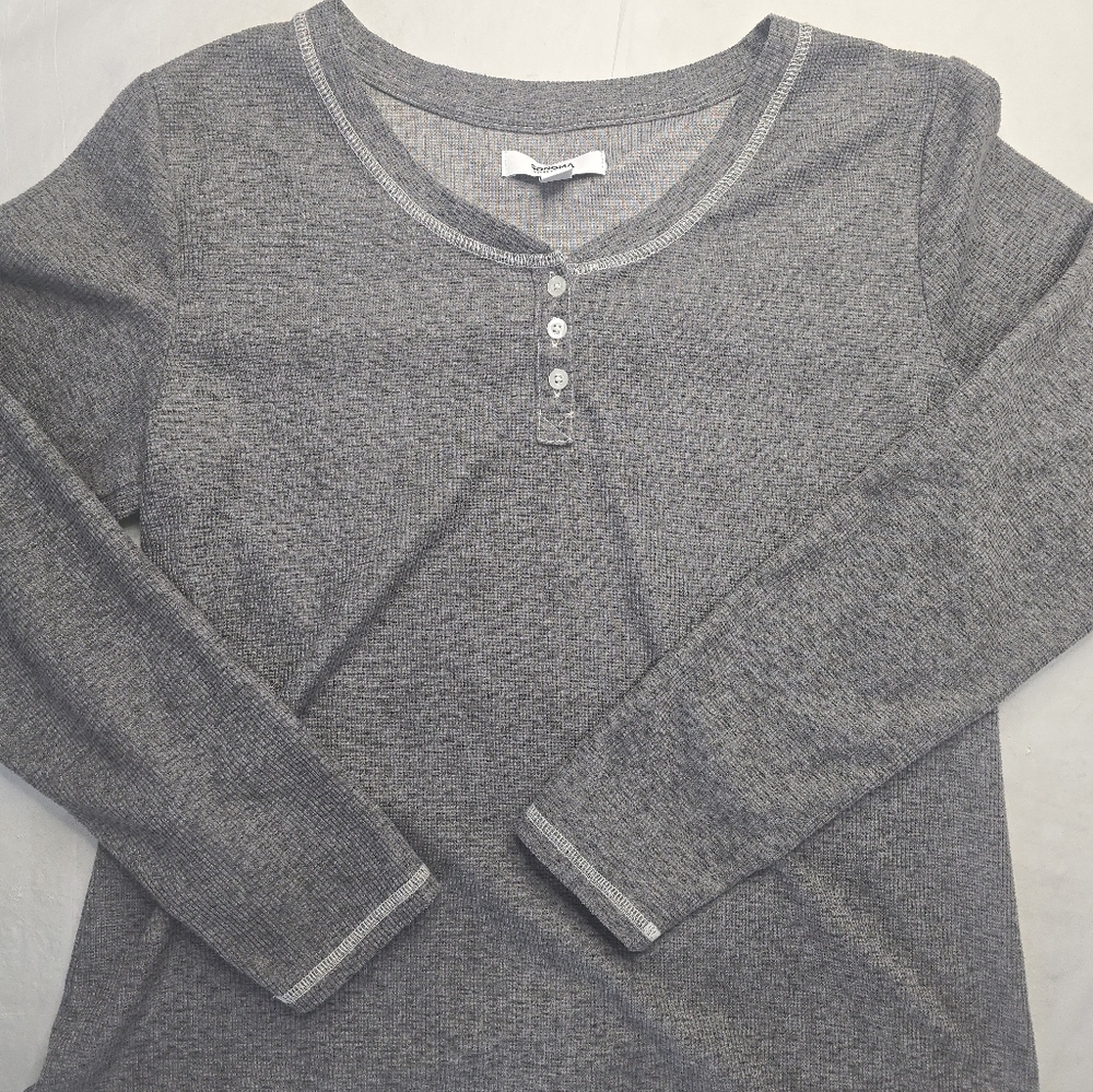 Sonoma Thermal Shirt Gray Waffle Knit Long Sleeve Henley Base Layer Y2K Grunge L